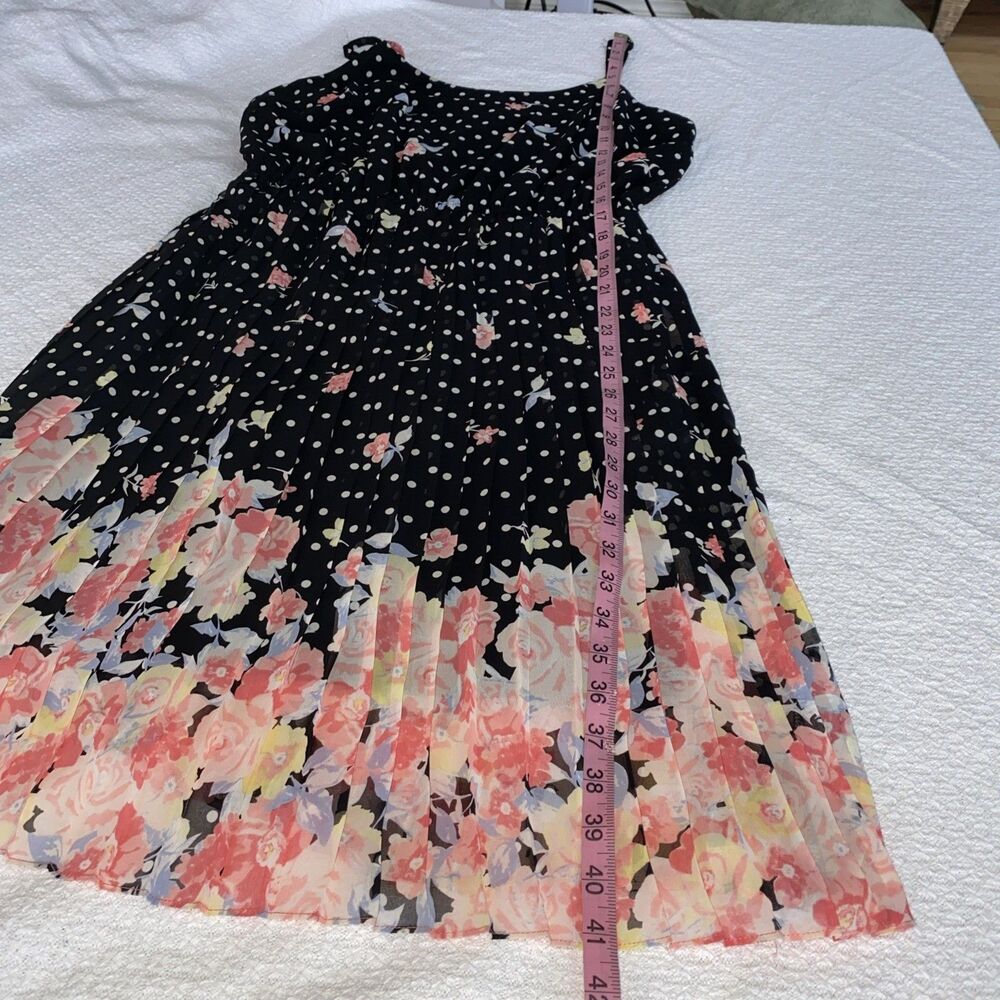 Whimsigoth Floral Pleated Dress Black Polka Dot Midi Romantic Adjustable Straps - Picture 6 of 8